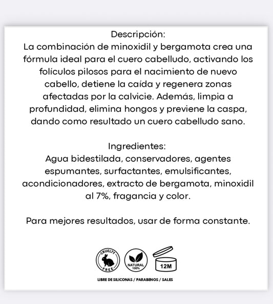 Shampoo Bergamota y Minoxidil