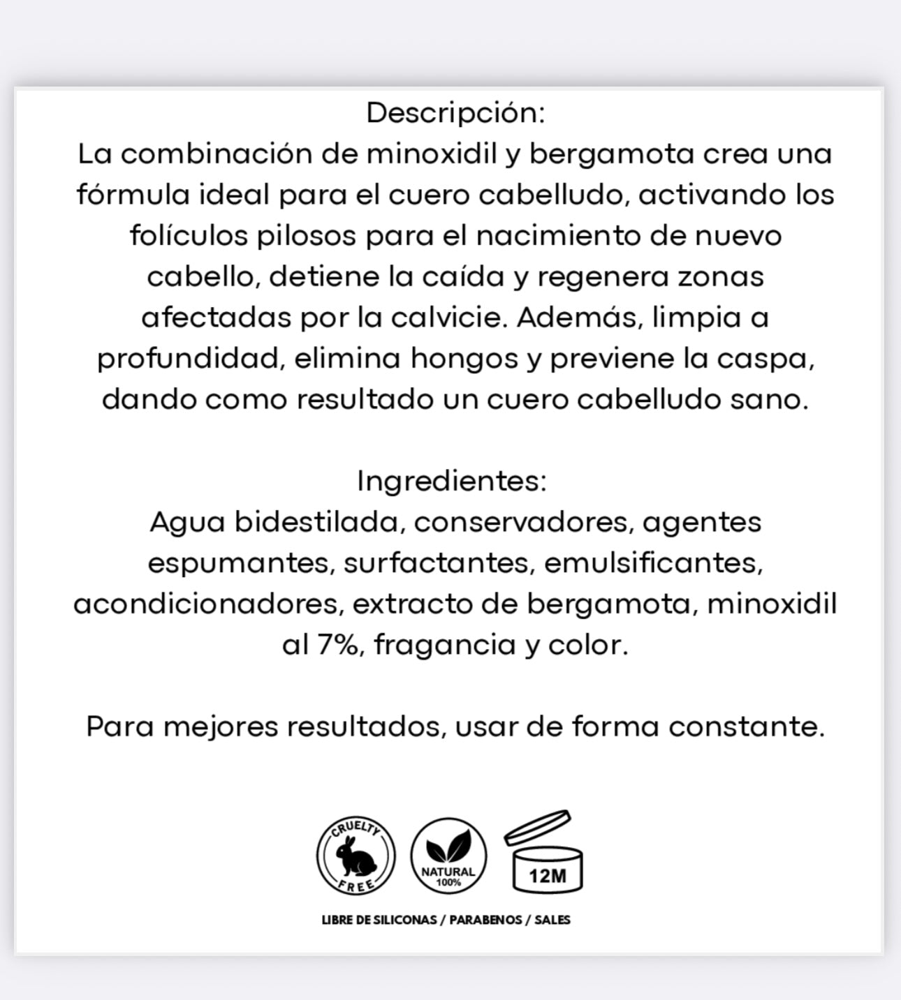 Shampoo Bergamota y Minoxidil